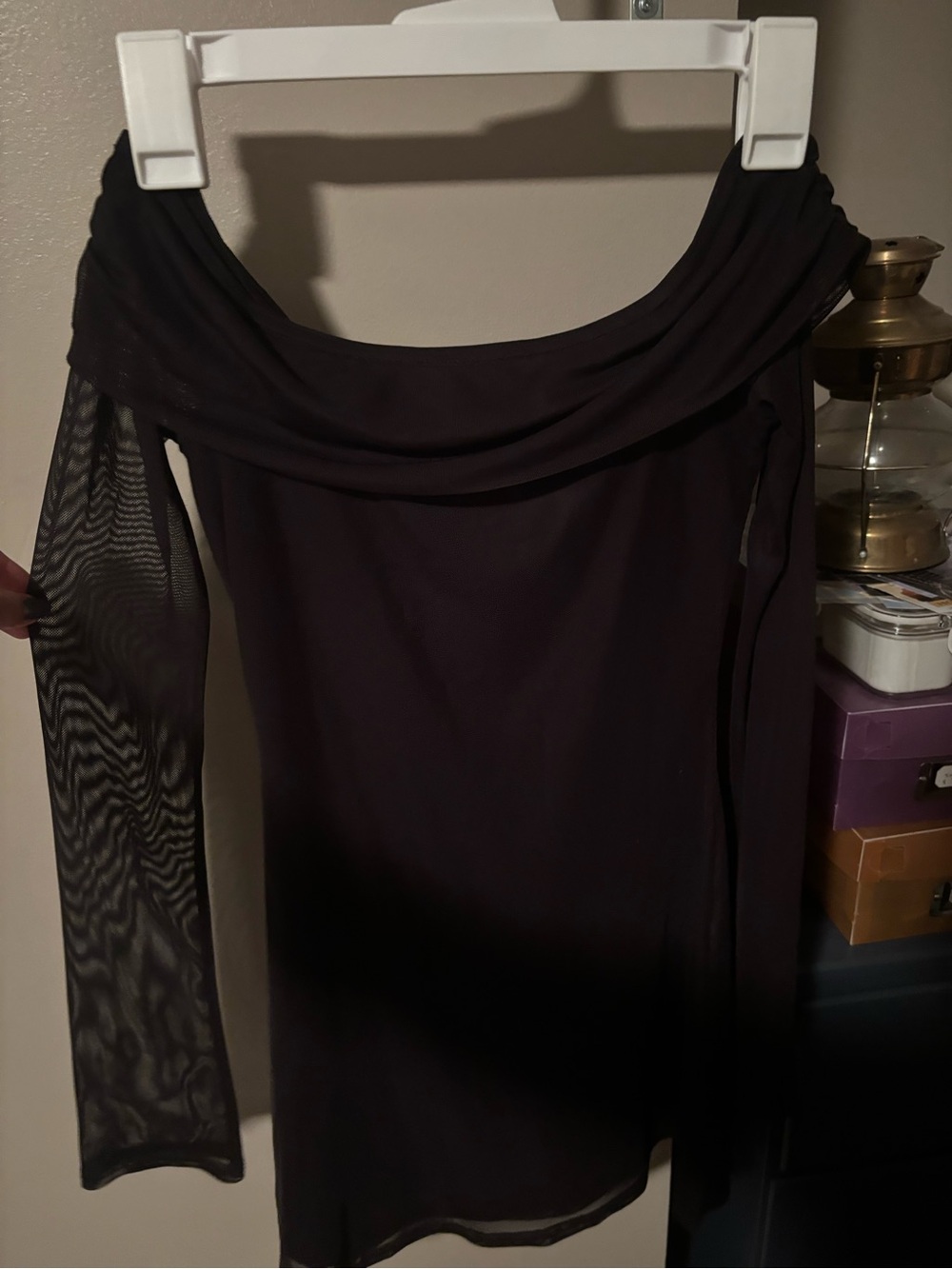 Urban Outfitters Black Off-Shoulder Mini Dress with Mesh Sleeve